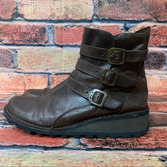 Fly London Low Wedge Leather Boots 
